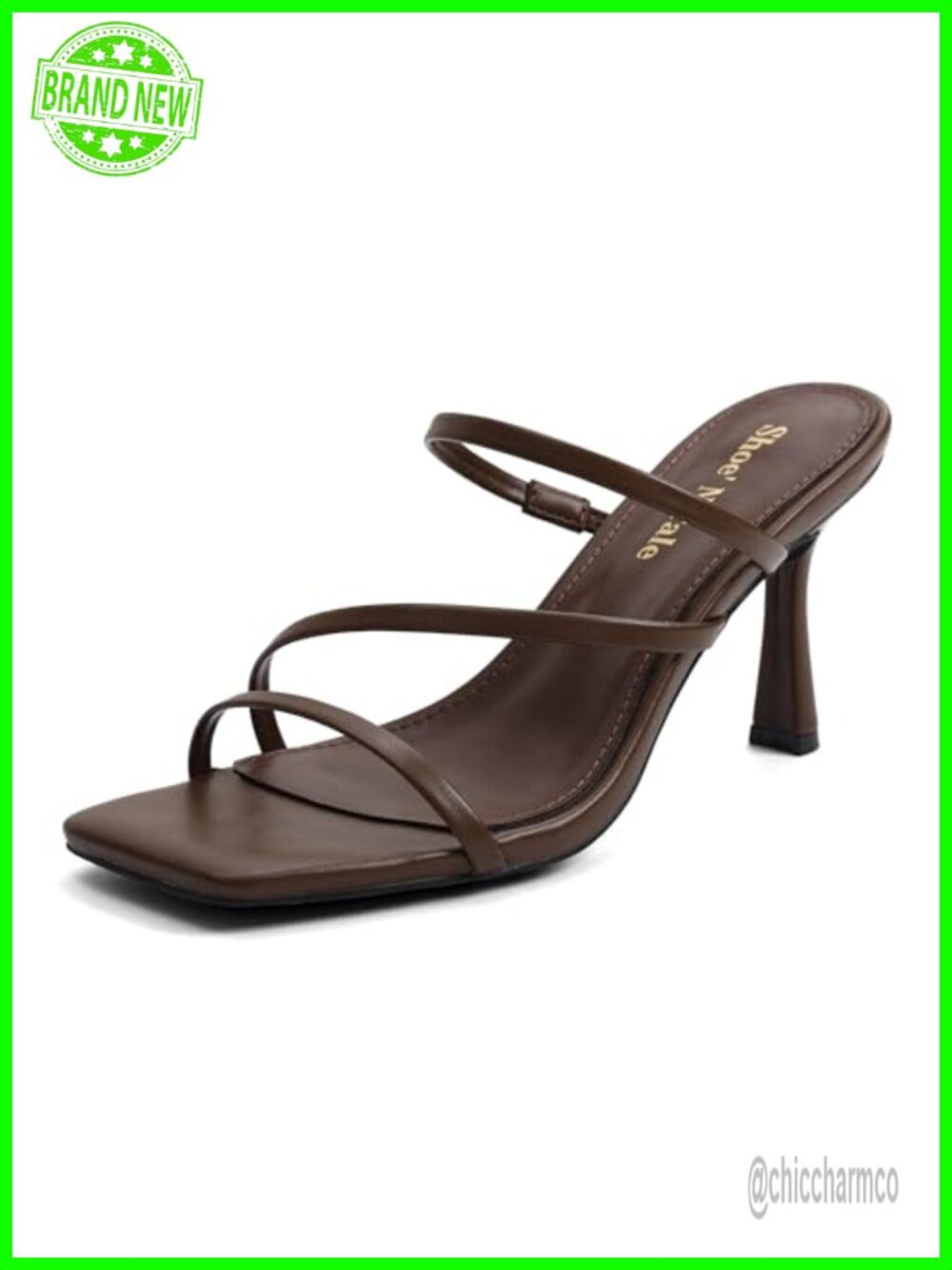 Strappy Faux Leather Square Peep Toe Stiletto Mule Sandals High Heel Slip On